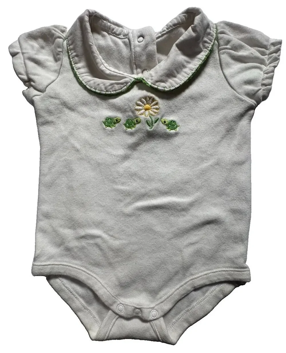 Gymboree Turtle Daisy Embroidered Bodysuit Baby Girl 6-12 Months Peter Pan